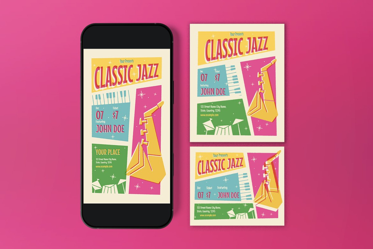 Pink Yellow Classic Jazz Flyer Set preview 3