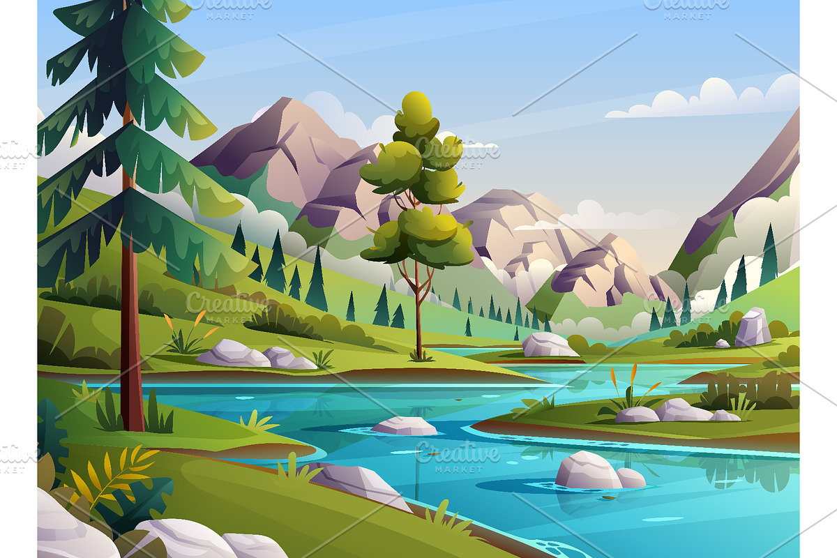 Nature River and Waterfall Landscape, an Illustration by YG Studio (Photo 5 of 6)