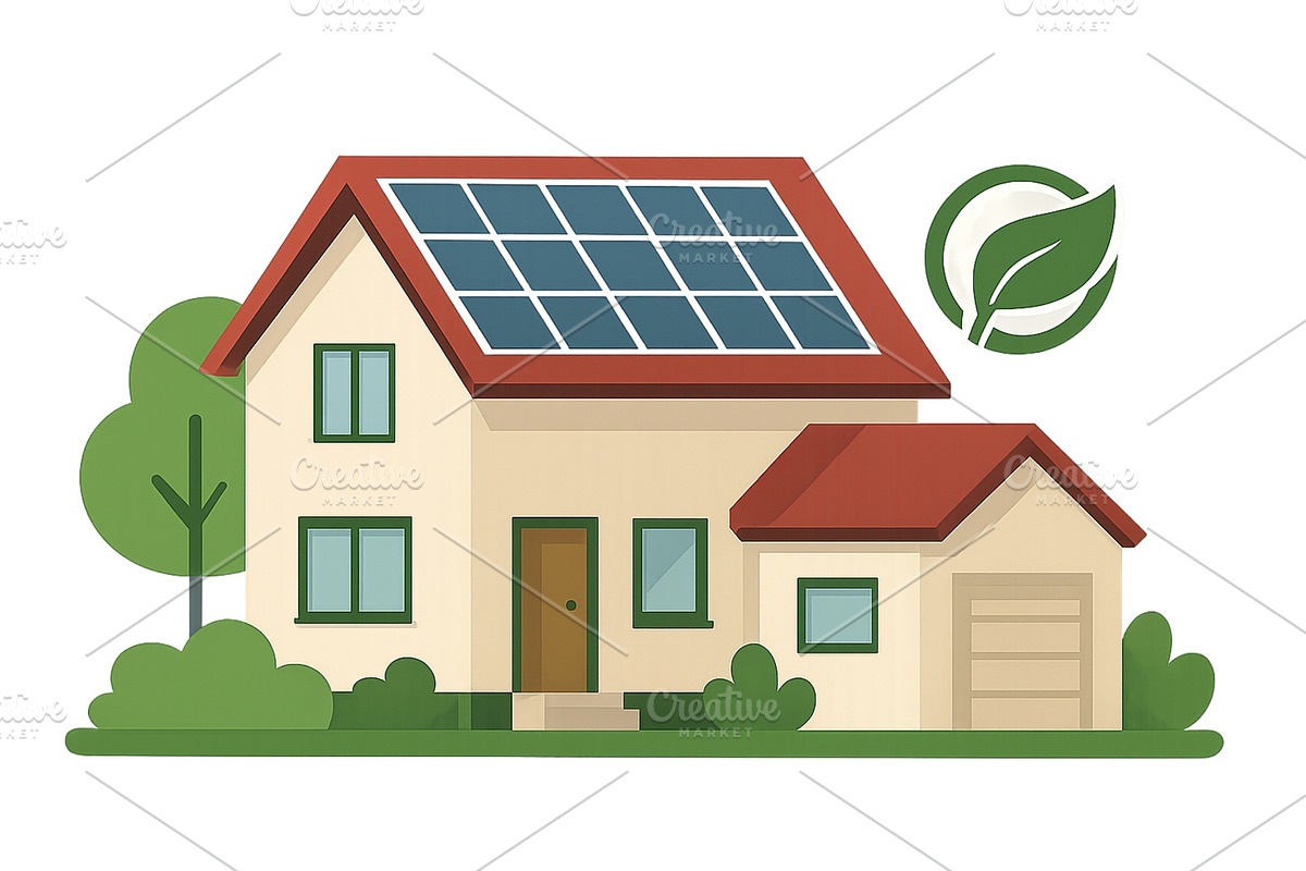 Eco-friendly house with solar panels, an Object Illustration by ZinetroN