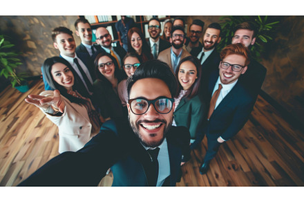 Selfie of happy business people in, a Person Photo by Neirfy