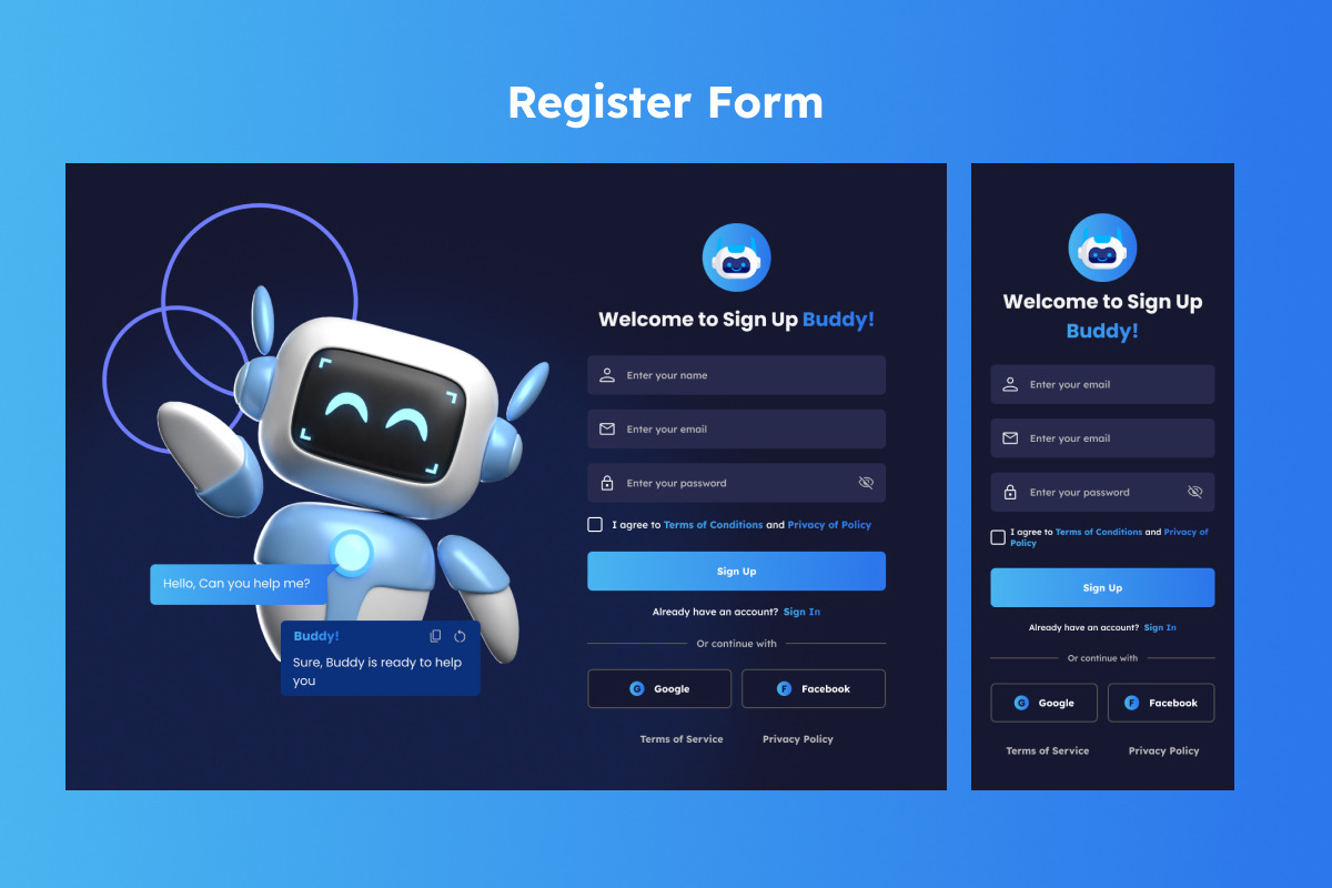 Chatbot A.I Login and Register Page, an UI Kit Template by twinstd (Photo 3 of 5)
