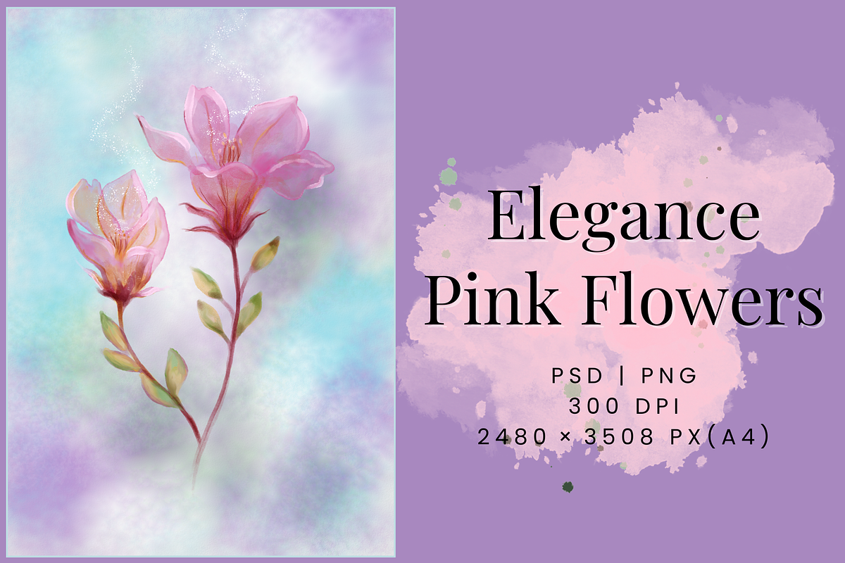 Elegance Pink Flowers | Digital Art, a Decorative Illustration by AMMi (Photo 1 of 3)