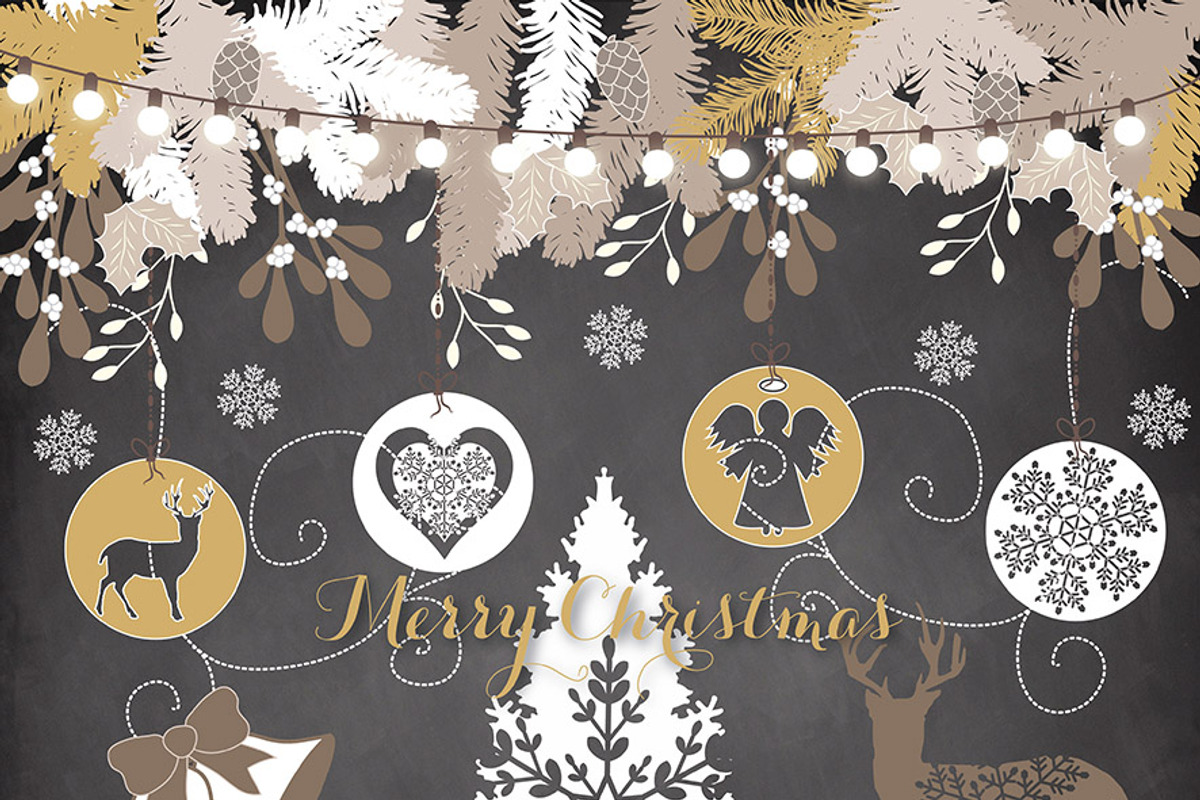 Vector Vintage Christmas cliparts, an Illustration by burlapandlace (Photo 1 of 2)