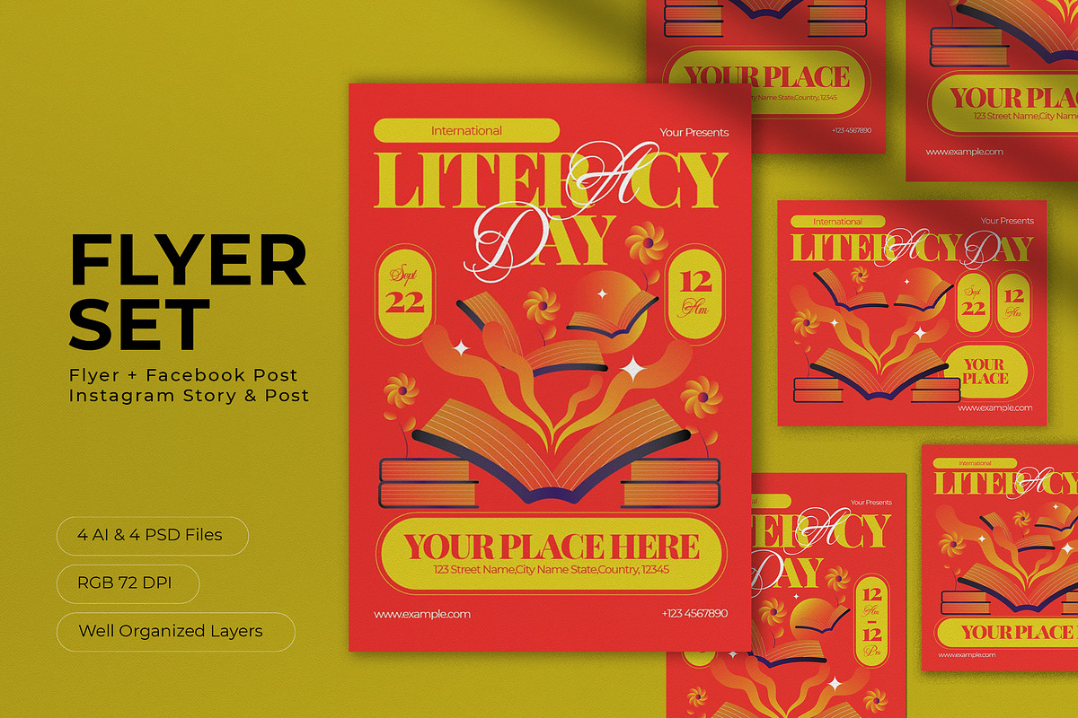 Red Y2k Evolution Literacy Flyer Set, a Flyer Template by graphicook (Photo 1 of 4)