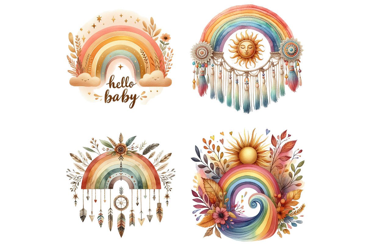 Baby Rainbow Boho Clipart, an Illustration by DreamArtGraphic (Photo 4 of 7)