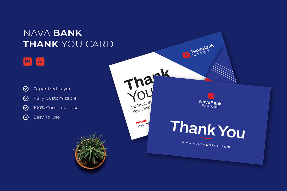 Nava Bank - Thank You Card, a Card Template by Esensifiksi.studio (Photo 1 of 3)