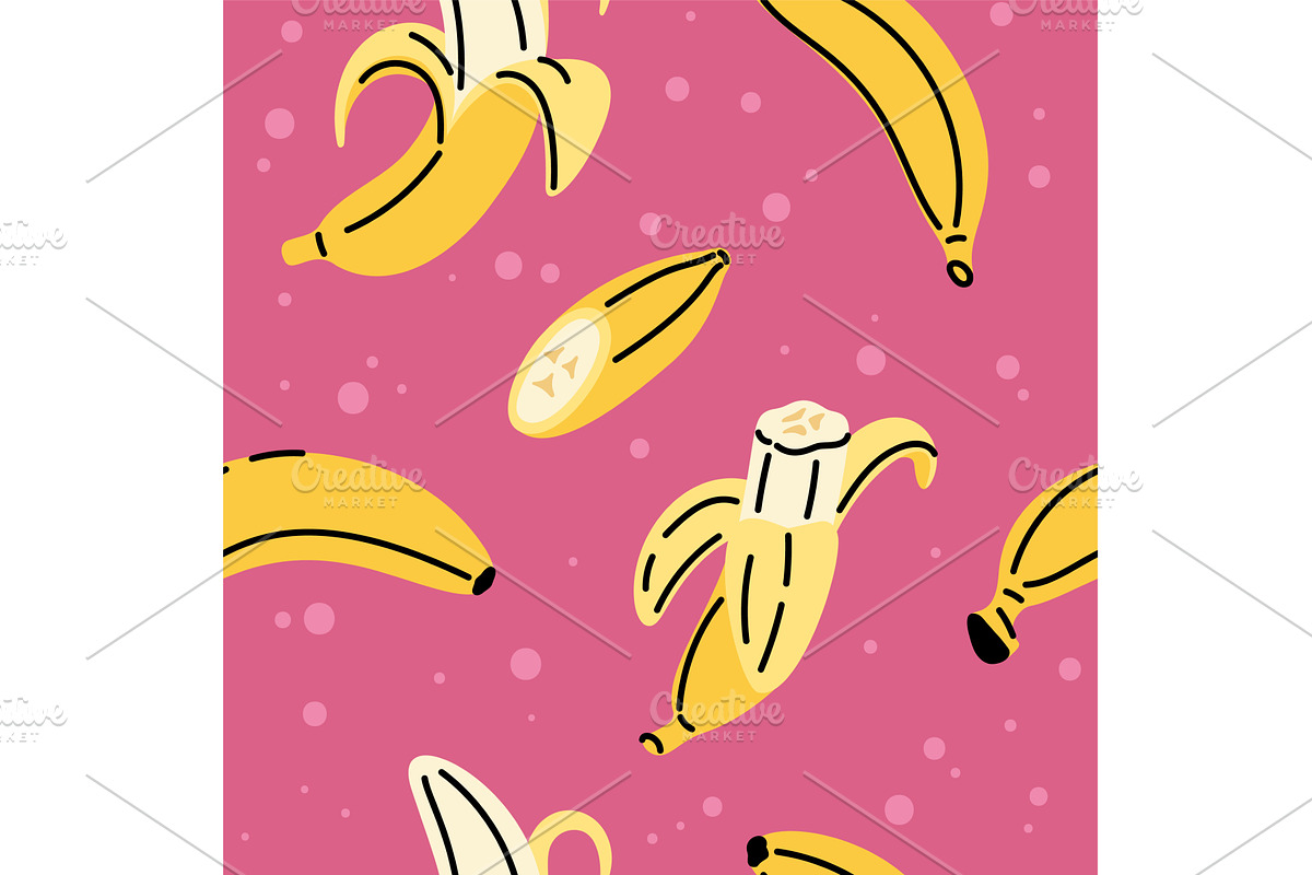 Cartoon banana seamless pattern. Cut, a Food Illustration by YummyBuum