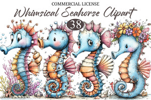 Whimsical Seahorse Clipart, a Seasonal Illustration by designcity5