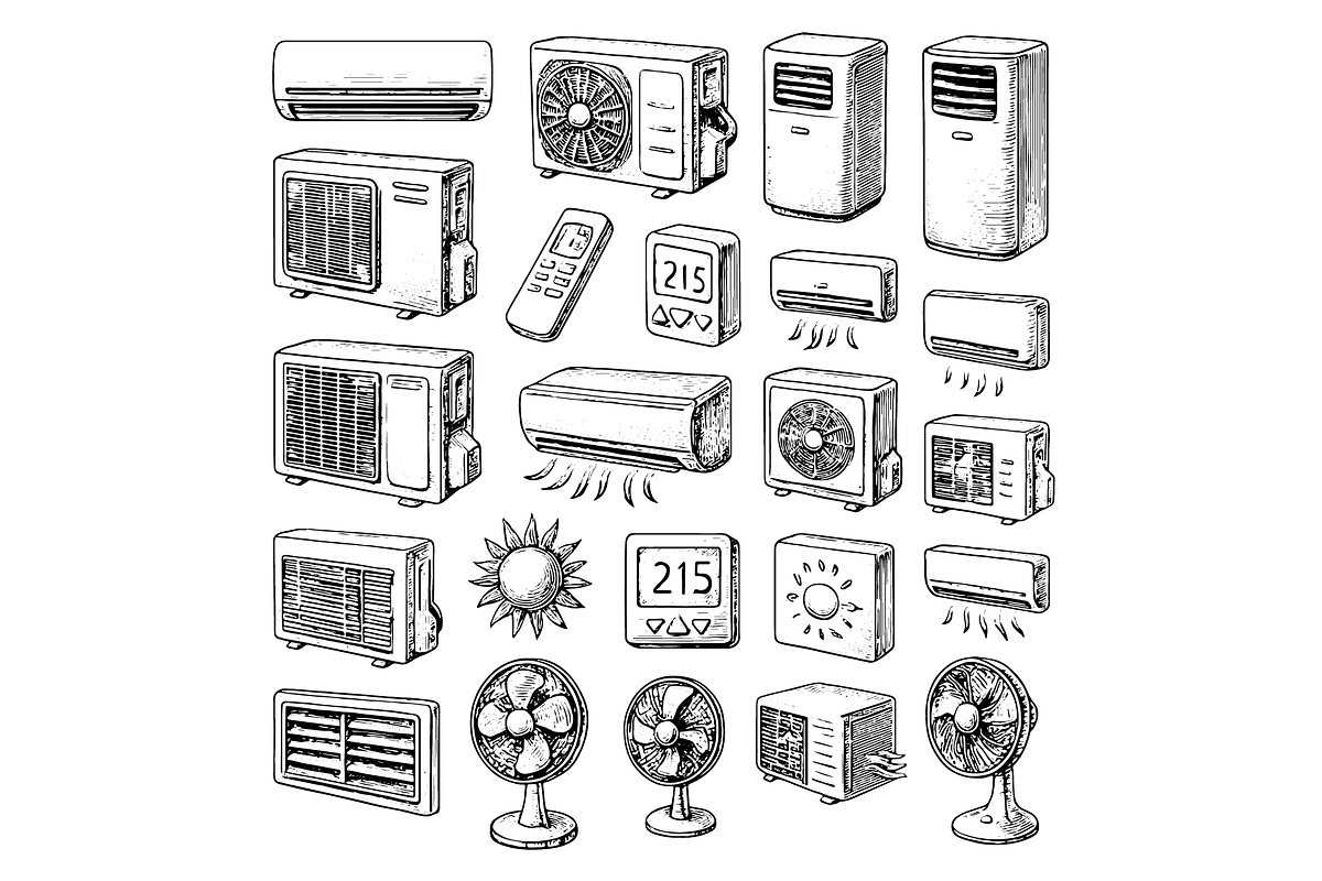 Air Conditioner Fan Icon Set, an Object Graphic by nikagraphic