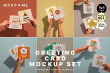 1x1/Square cards in hands mockup set by  in Products