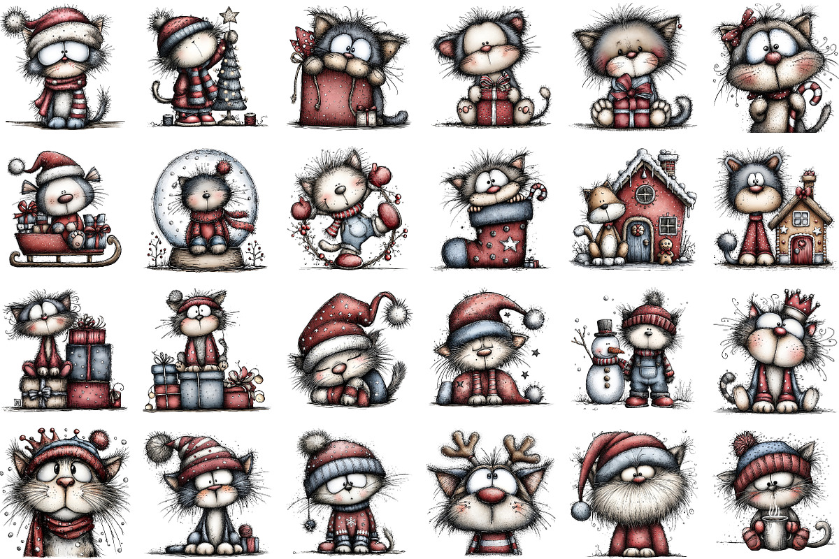 Quirky Christmas Cat Clipart, an Illustration by Sublimation Artist (Photo 2 of 6)