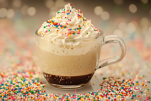 Scrumptious dessert coffee served in, a Photo by Tanuart