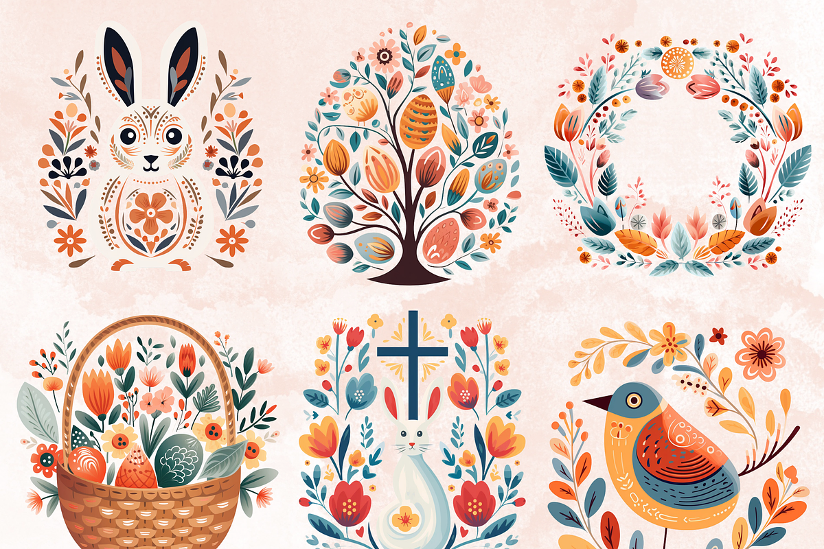 Watercolor Easter Folk Art Clipart, a Seasonal Illustration by GiraffeCreative (Photo 6 of 9)