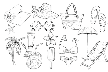 beach time handdrawn collection, an Object Graphic by nikagraphic