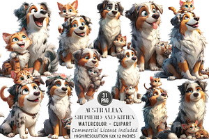 Australian Shepherd and Kitten, an Illustration by DreamArtGraphic