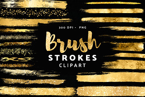 Gold Glitter Brush Strokes Clipart