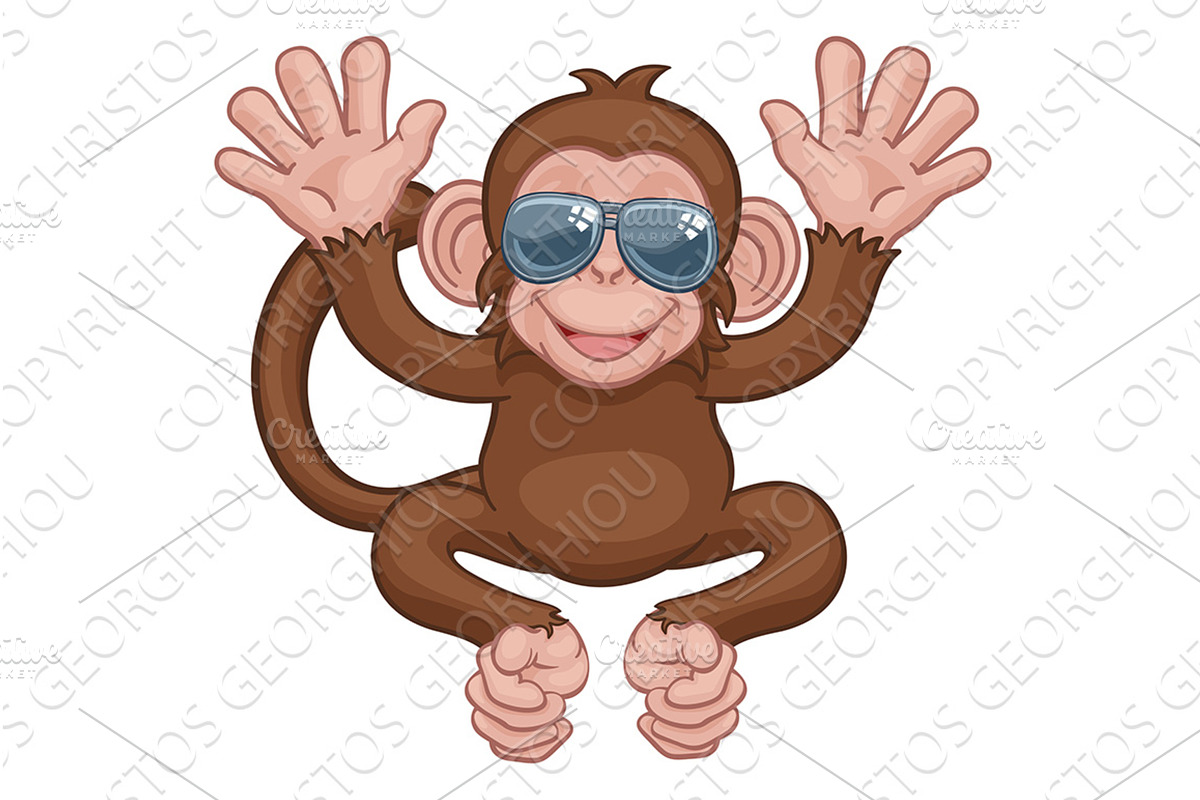 Monkey Sunglasses Cartoon Animal, an Animal Illustration by Christos Georghiou