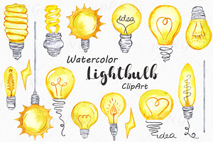 Lightbulb Clipart, Watercolor Light