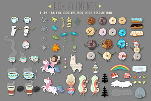 Donuts & Coffee. Graphic Set