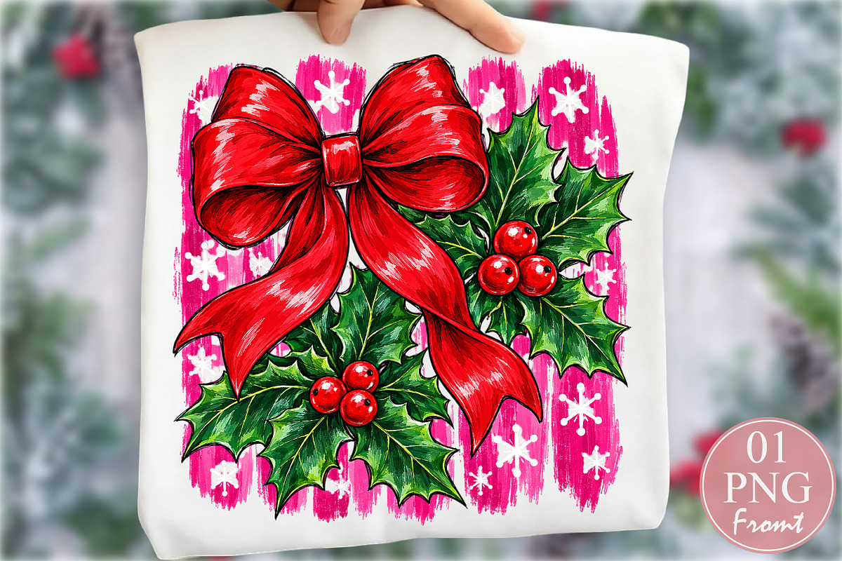 Coquette Red Christmas Bow Holly PNG, a Seasonal Illustration by Rose Art (Photo 1 of 4)