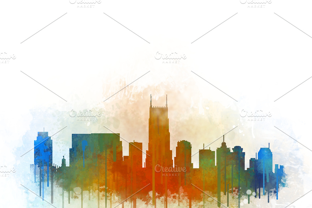 Nashville City Watercolor Skyline v3, an Illustration by HQPhoto Store (Photo 1 of 2)