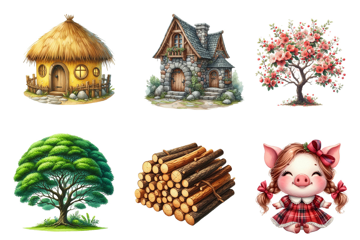 Three Little Pigs Clipart, an Illustration by CreationArt (Photo 3 of 7)