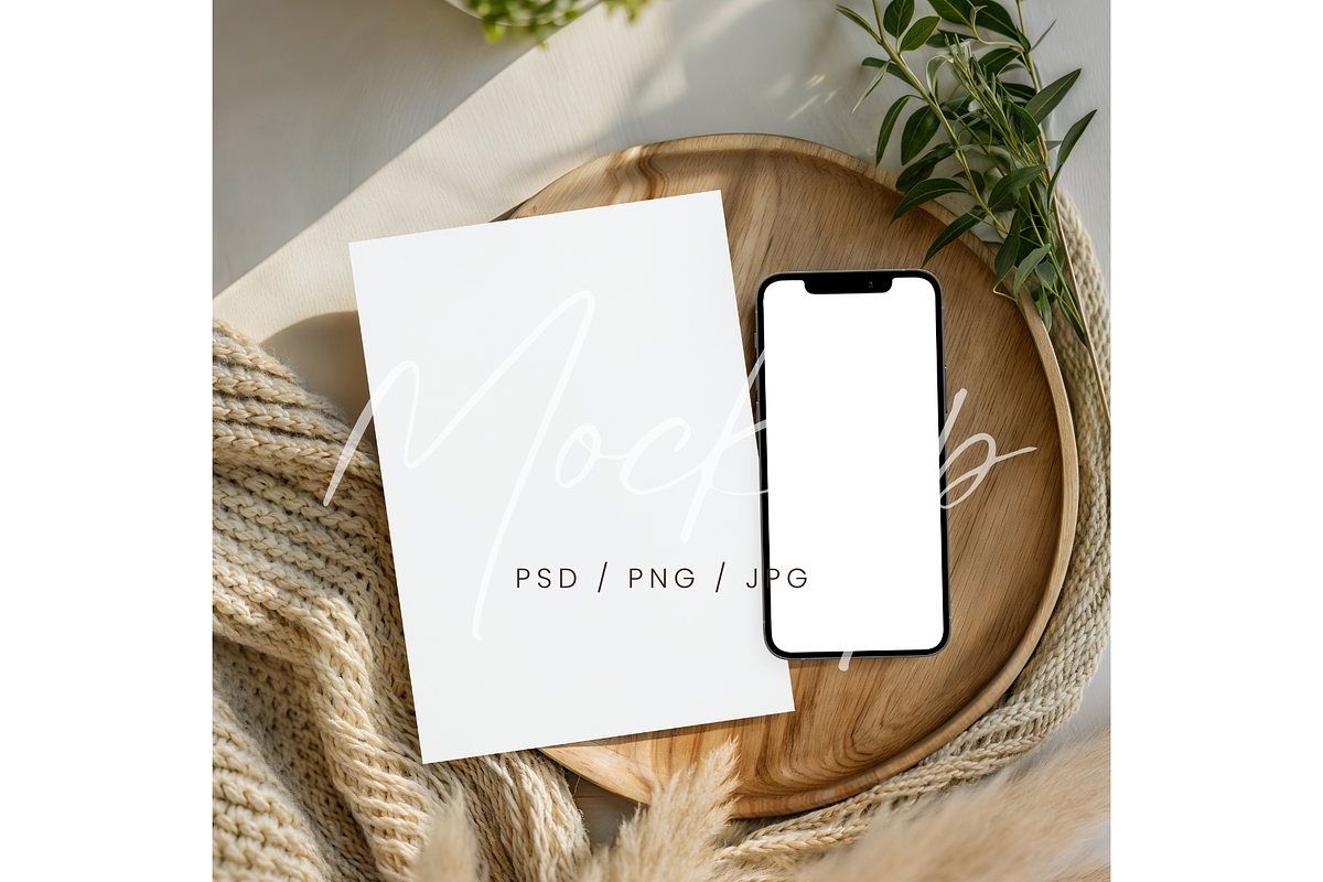 PSD/Canva Card & Phone Mock, a Product Mockup by TatiMockup (Photo 1 of 3)