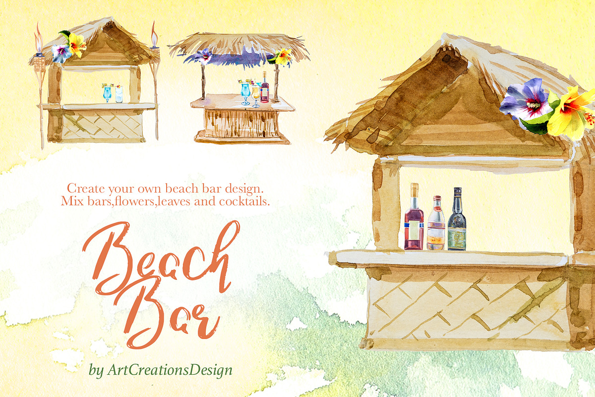 Watercolor Beach Bar Clipart, a Food Illustration by ArtCreationsDesign (Photo 6 of 8)