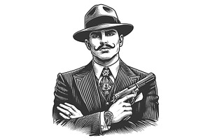 Gangster Holding Smoking Gun, a Person Illustration by AlexArt