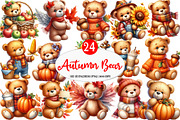 Watercolor Autumn Teddy Bear Clipart, an Illustration by Watercolor design (Thumbnail 1 of 4)