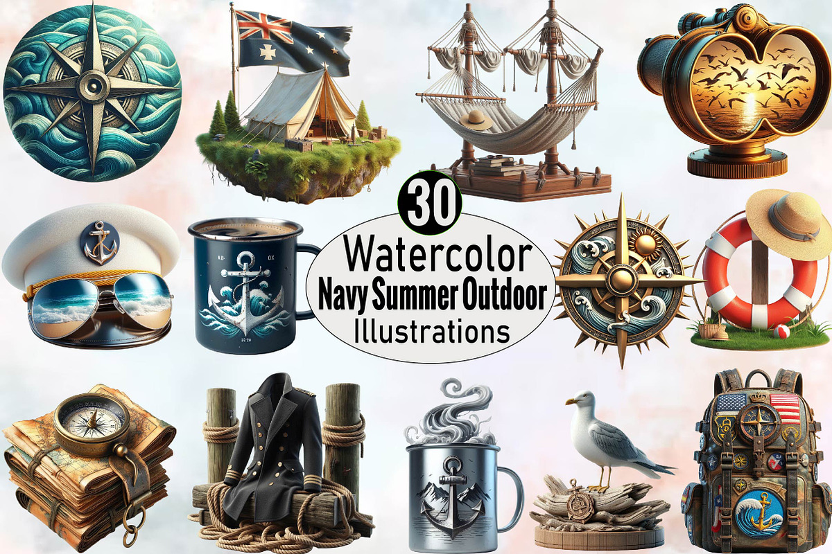 Navy Summer Outdoor Sublimation Clip, an Illustration by SVGArt (Photo 1 of 8)