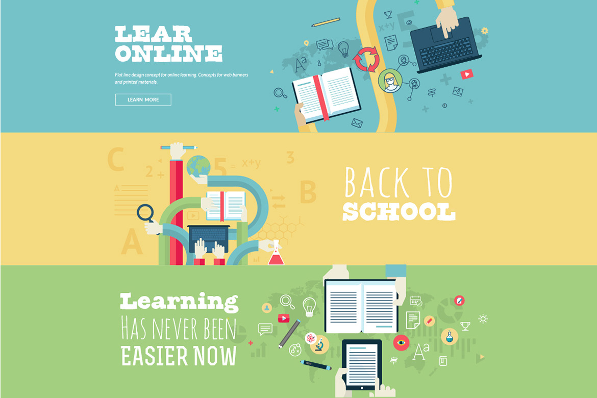 Set of Flat Design Concepts, an Education Illustration by PureSolution ...