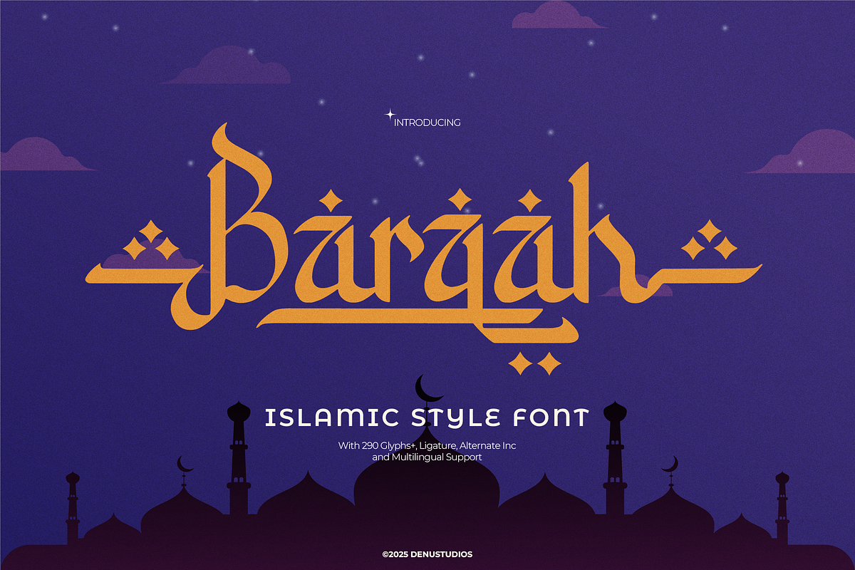 Barqah | Islamic Style Font, a Script Font by Denustudios (Photo 1 of 12)