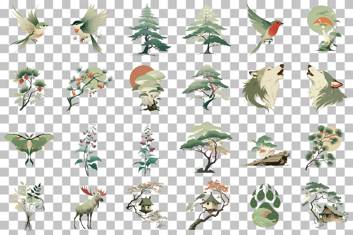 Watercolor Green Forest Clipart Set, an Illustration by DreamCafeArt (Photo 3 of 6)