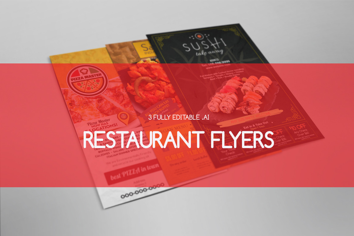 3 Restaurant Flyers / Ads Templates, a Flyer Template by Aurum Creative (Photo 1 of 5)