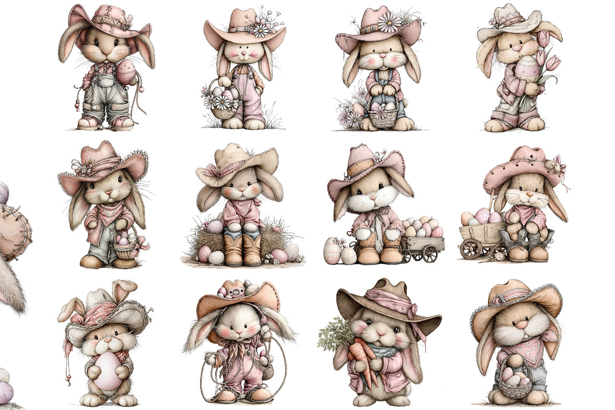 Western Easter Bunny Clipart, an Illustration by DreamArtGraphic (Photo 2 of 4)