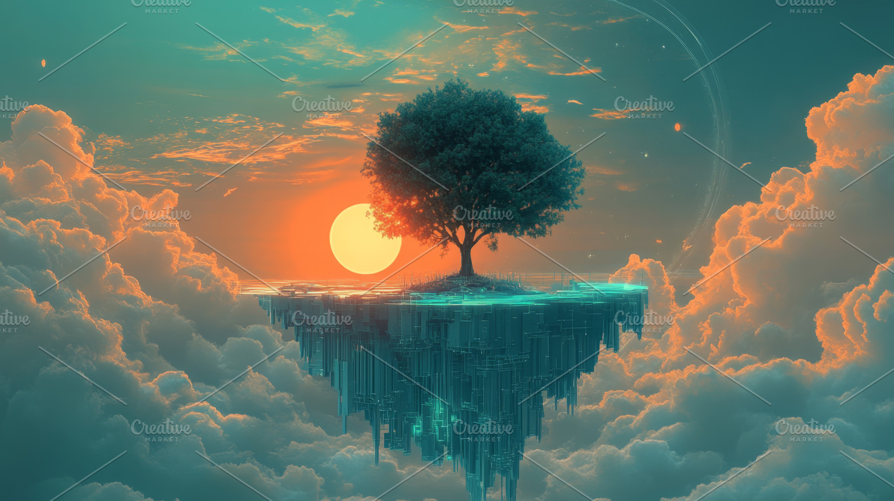 Surreal Floating Island with Tree Above the Clouds, an Abstract Photo by Natalia Klenova's Shop