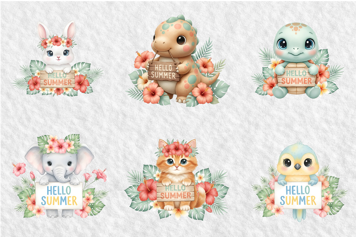 Whimsical Hello Summer Clipart, an Illustration by GatewayDesign (Photo 3 of 6)