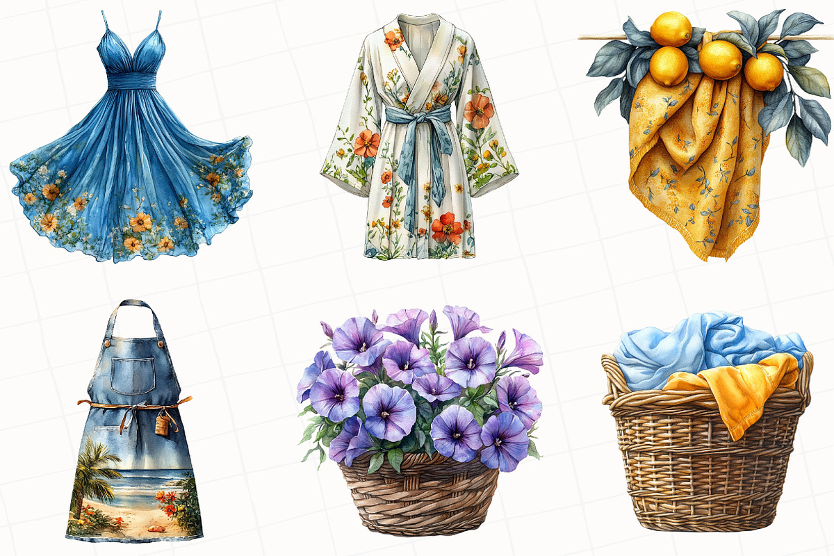 Summer Laundry Day Clipart, an Illustration by OK Design (Photo 2 of 5)
