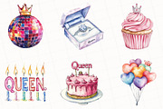 Watercolor Birthday Queen Clipart, an Illustration by OK Design (Thumbnail 2 of 5)