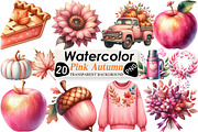 Watercolor Pink Autumn Fall Clipart, an Illustration by Black Bird Studio (Thumbnail 1 of 4)