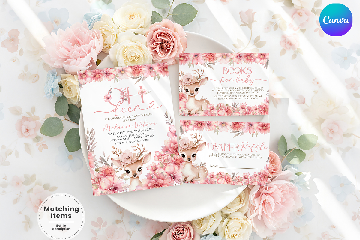 Editable Oh Deer Girl Invite Set, an Invitation Template by Digital_Mind (Photo 1 of 7)