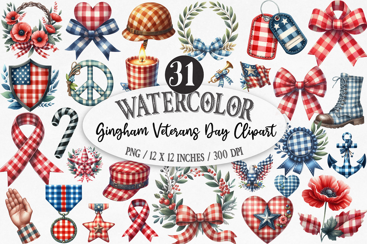 Gingham Veterans Day Clipart, an Illustration by Designking (Photo 1 of 5)