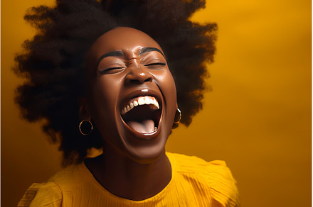 Black female model laughs with open, a Person Photo by Ylivdesign