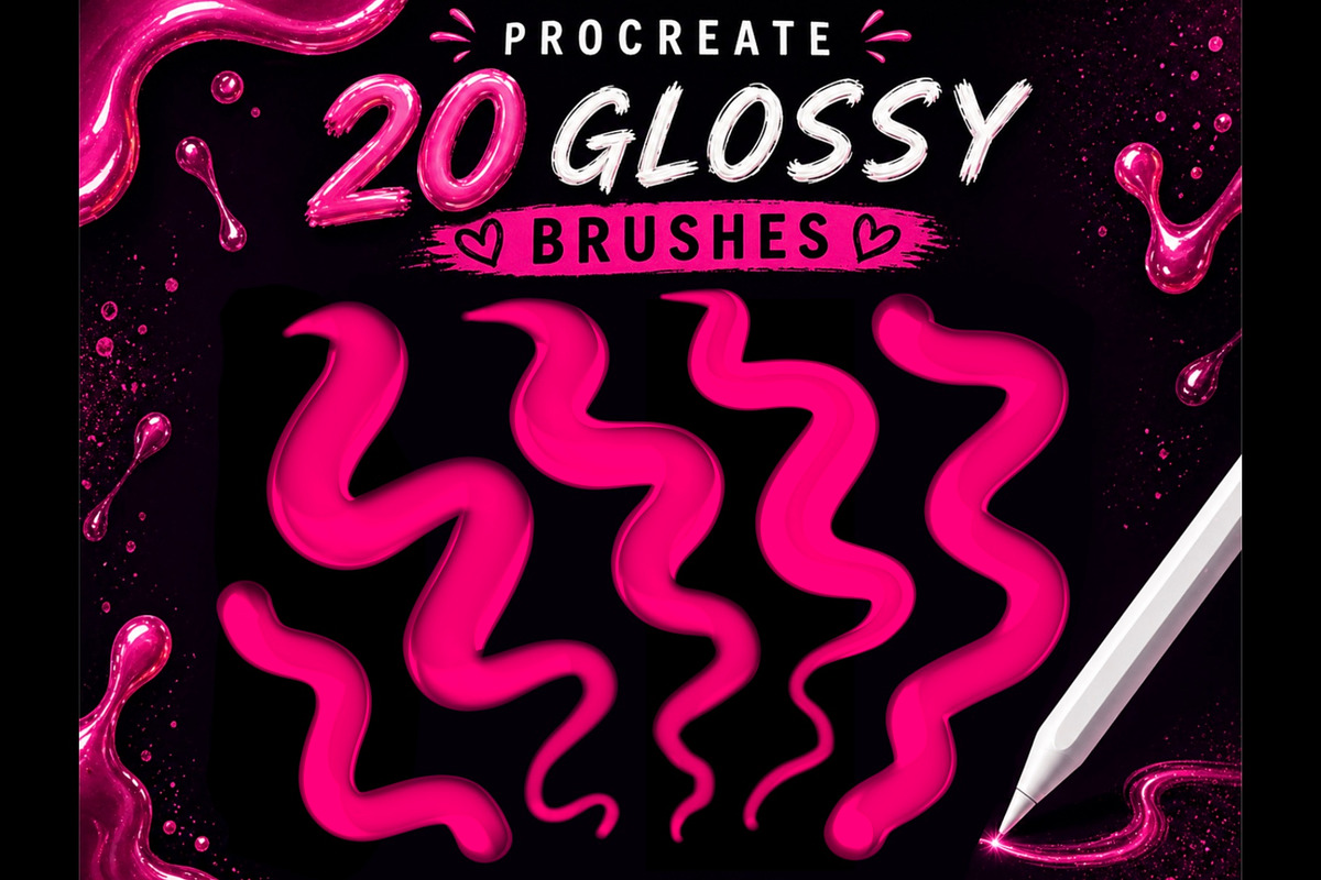 Glossy Procreate lettering brush set, a Brush Add-On by PDknyStudio