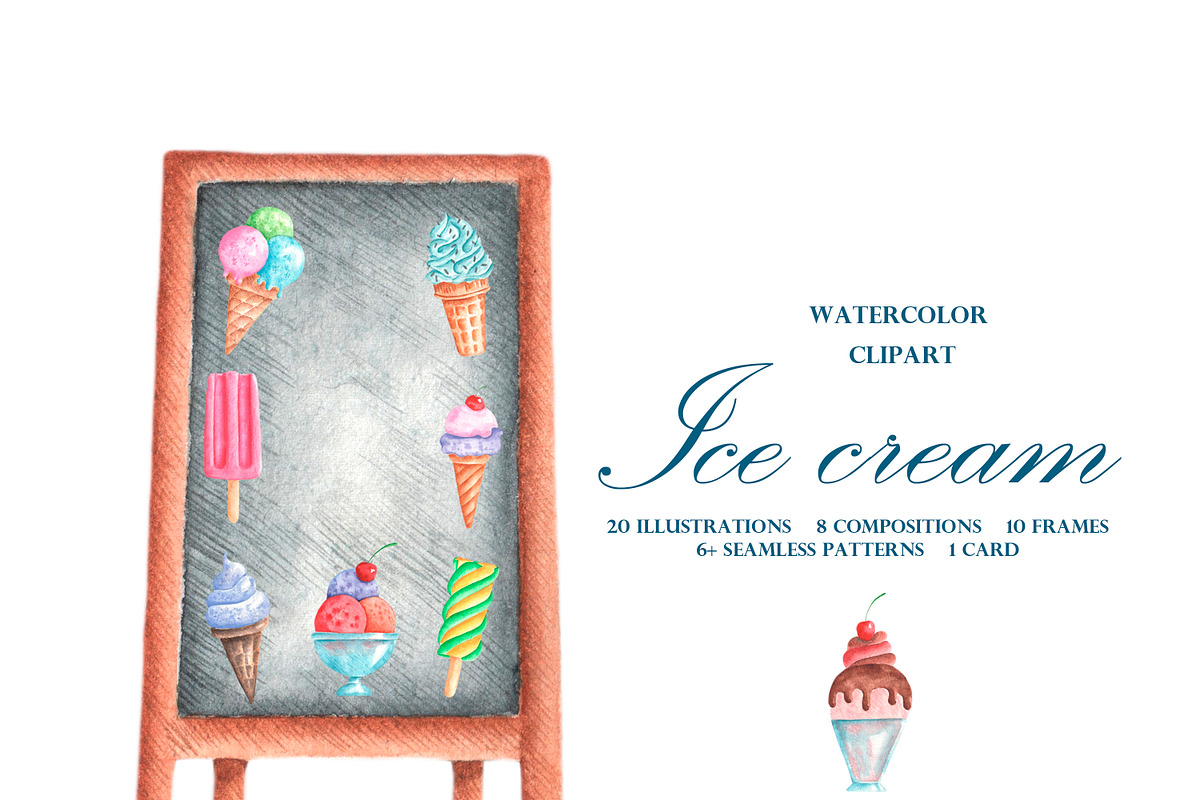 Ice cream watercolor set., a Food Illustration by SabinaWatercolorArt (Photo 14 of 17)