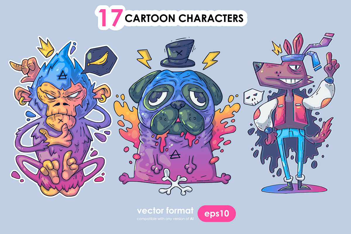 17 Different Cartoon Characters, an Illustration by Andrew_Derr