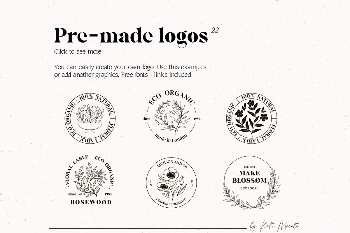Line floral logo kit. Organic labels, a Branding & Logo Template by Kate Macate (Photo 5 of 13)