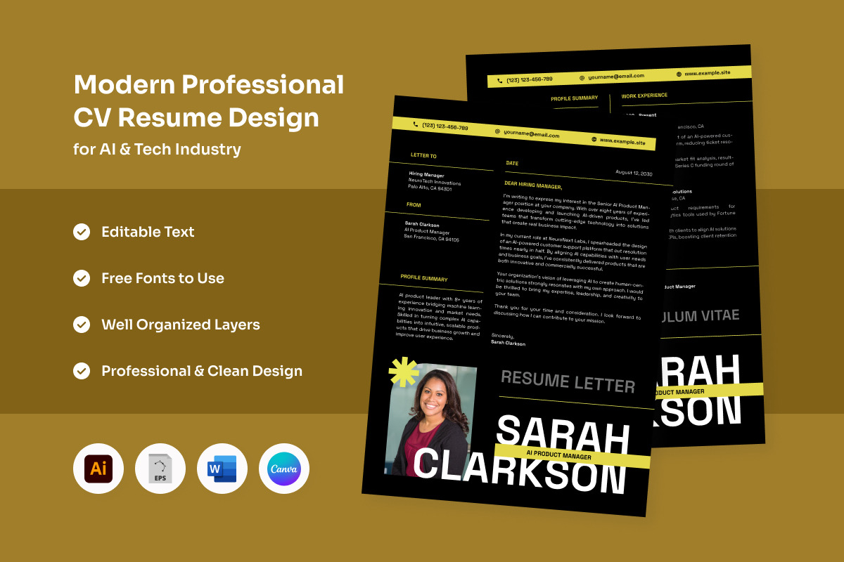 Sleek Resume for AI & Tech Professio, a Resume Template by twinstd (Photo 2 of 2)