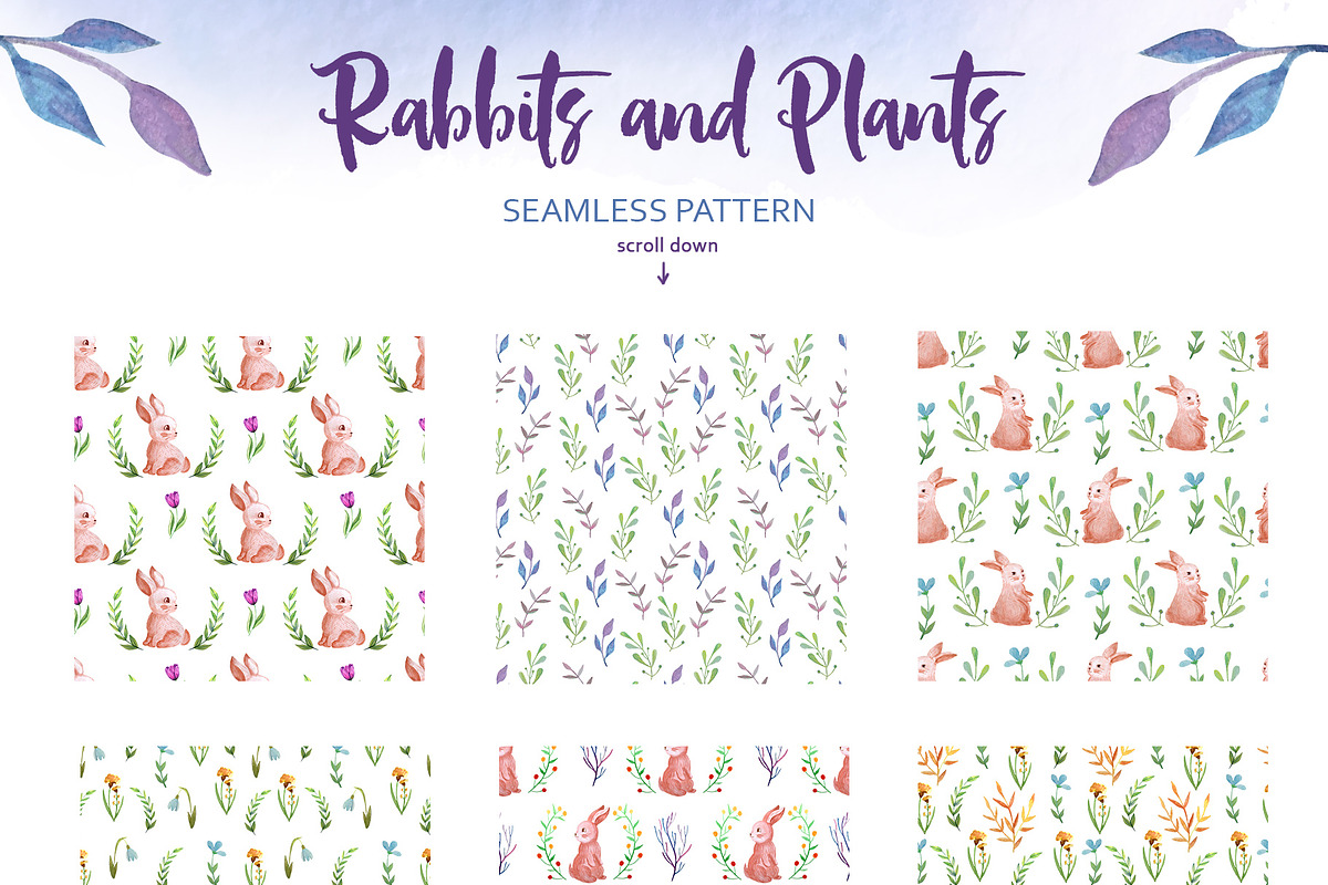 Watercolow rabbit and Floral set, an Animal Illustration by Olesya Agudova (Photo 5 of 7)